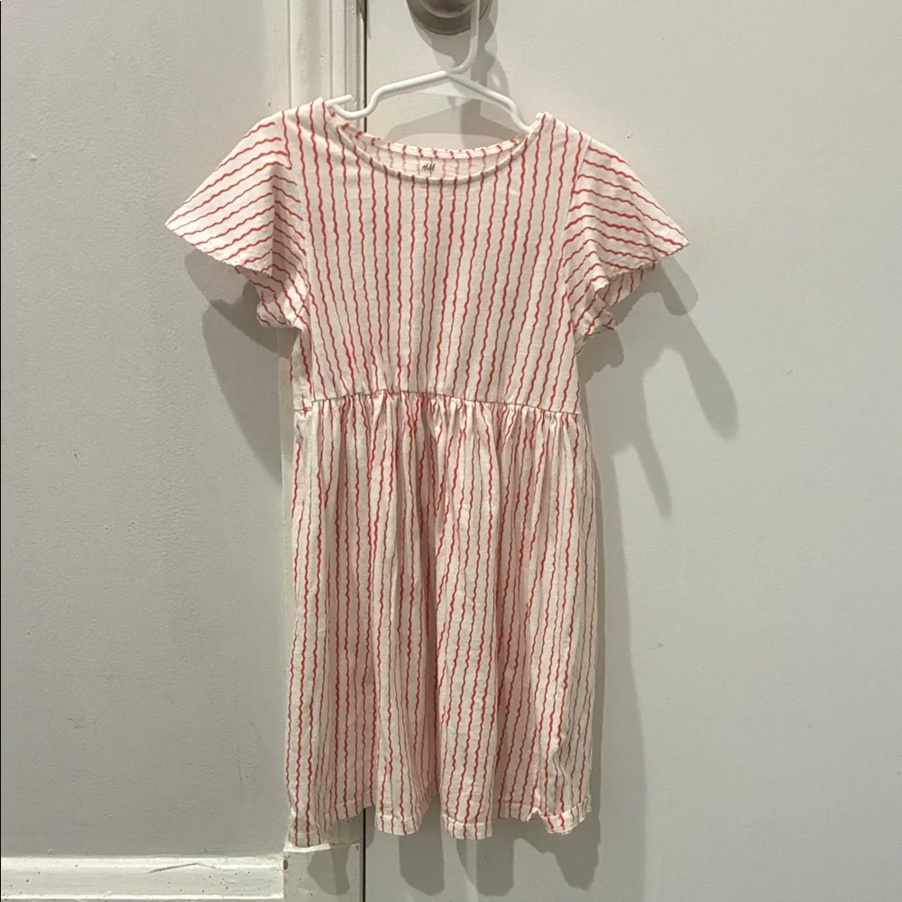 H&M Girls Red & White Striped Dress Size 5/6 - Picture 1 of 4